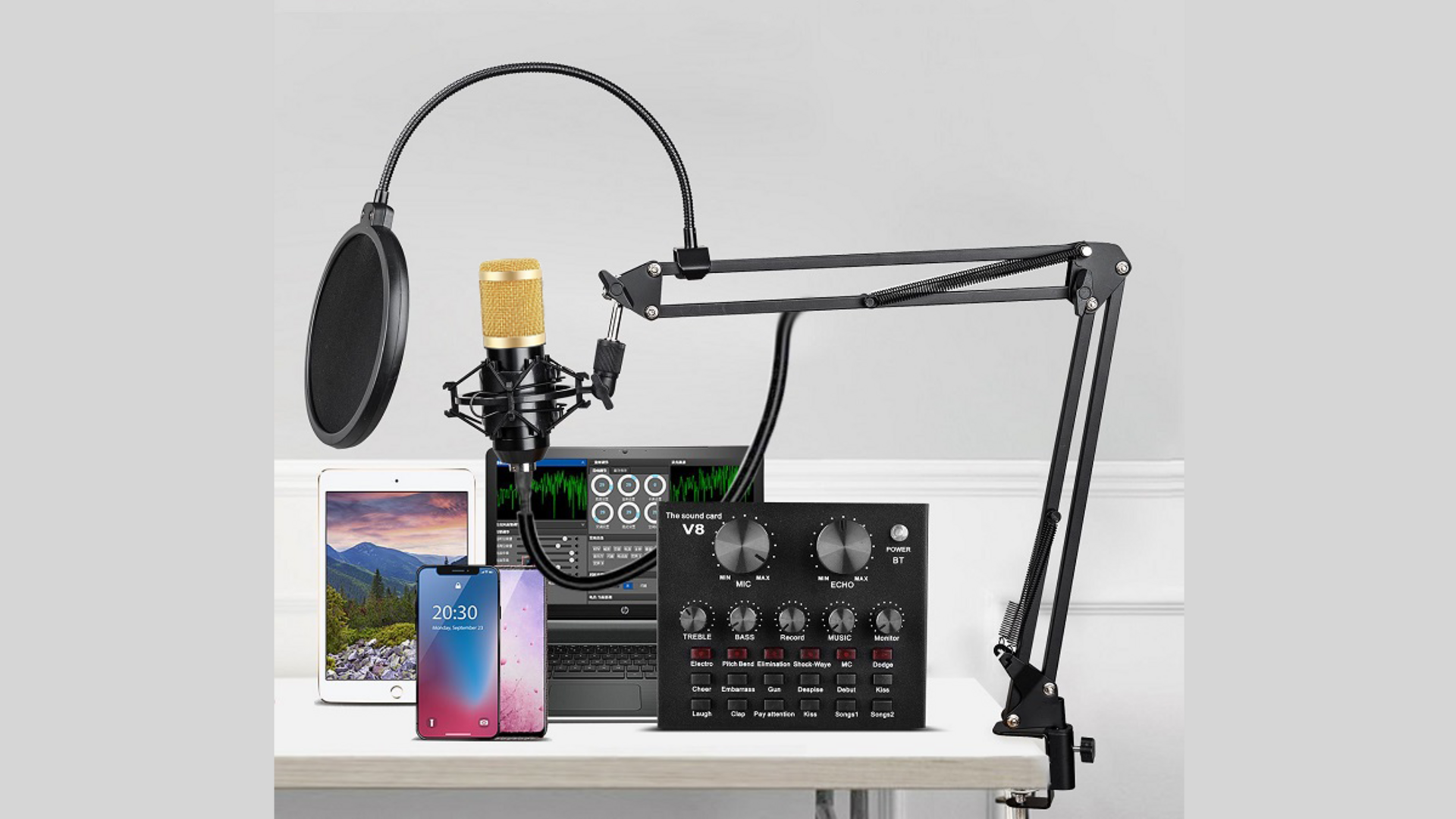 Condenser microphone V8 sound card set
