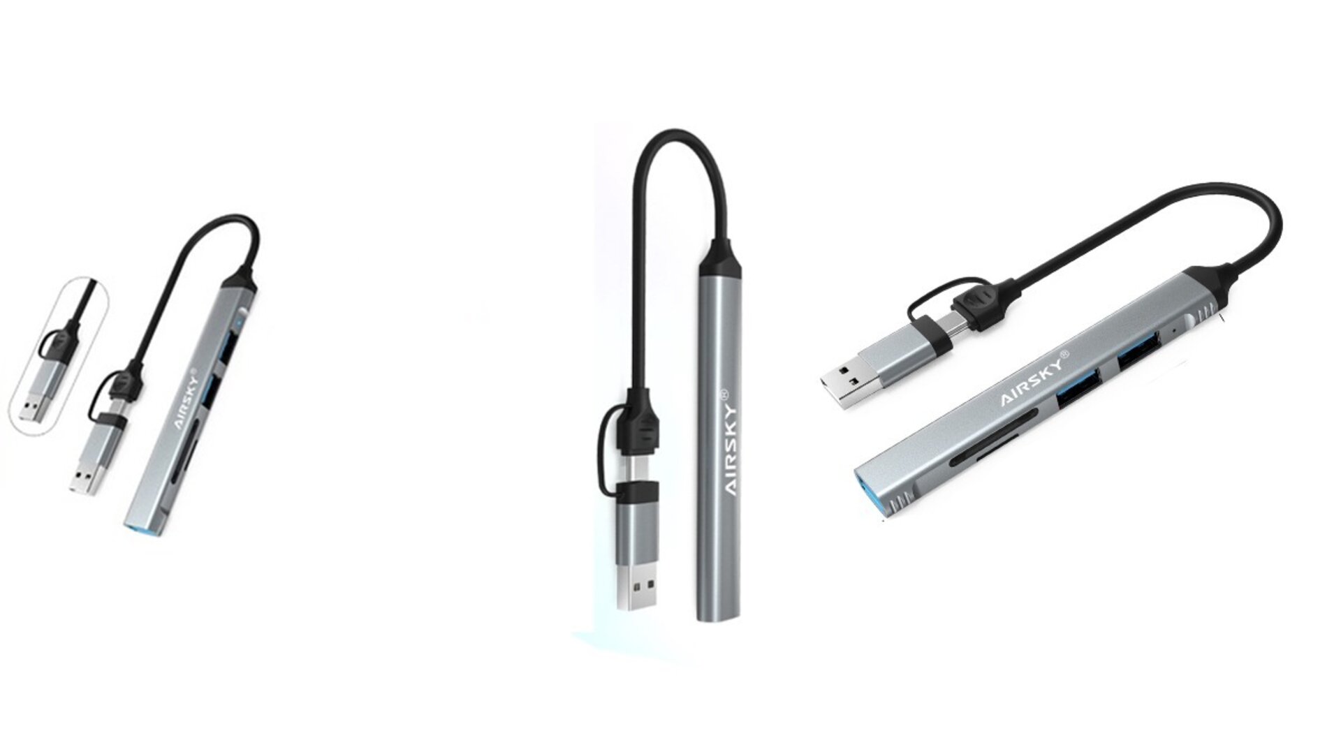 AIRSKY HC77A 5in1 გადამყვანი ჰაბი USB-C to TF/SD + USB 3.0/2.0+PD