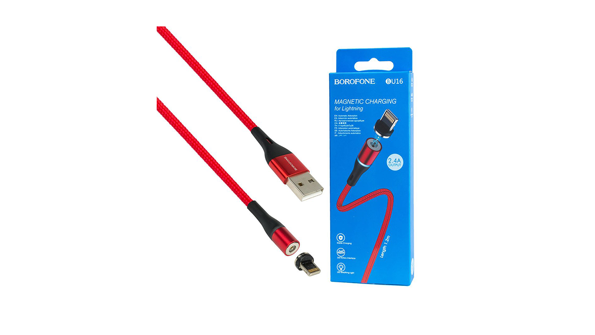 BOROFONE BU16 Lightning USB კაბელი მაგნიტური წითელი